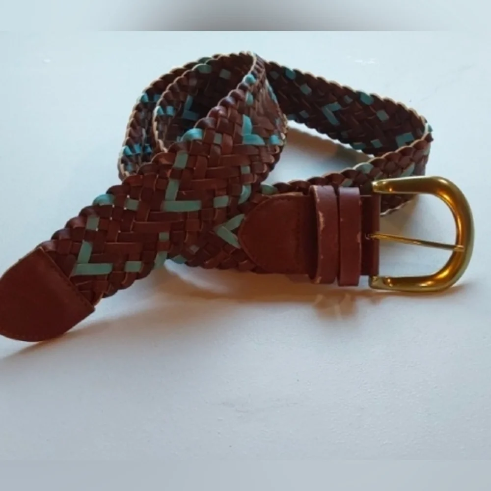 Arizona Jean Co. Womens Brown Braided Leather Belt with Turquoise Accents  Sz.XL